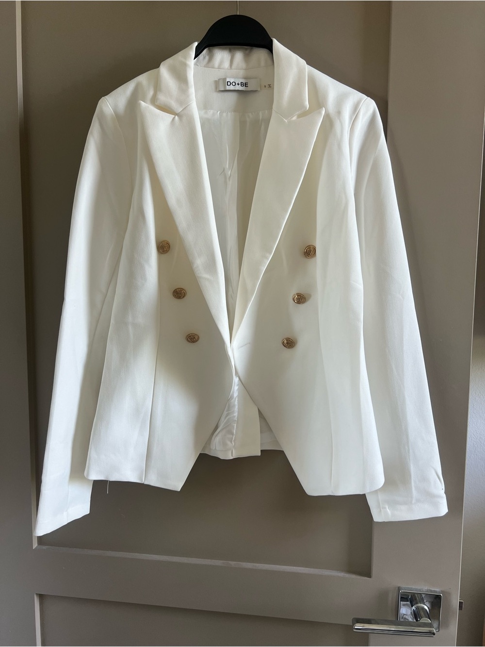 DO+BE Cream Double-Breasted Blazer with Gold Buttons